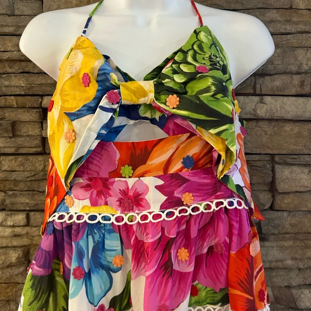 Farm Rio Chita Rainbow Floral Halter Dress New M - Picture 2 of 10